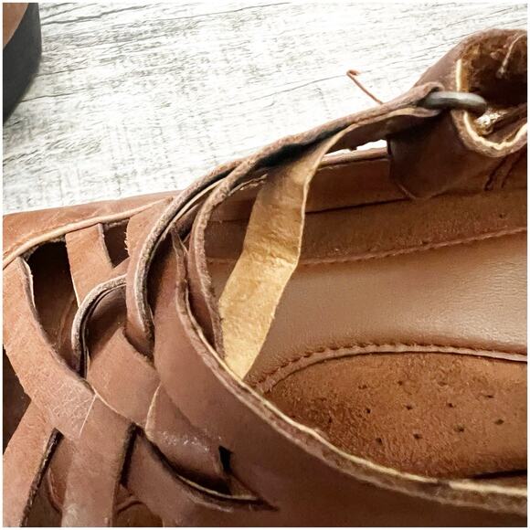 Rockport Cobblestone Strappy Jewett Round Toe Wedge Tan Leather Size 7.5 - Picture 5 of 10